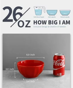 Top 10 ???? Sweese Red Porcelain Fluted Bowls, Set of 4 ???? -Sweese Elegant Shop 20200417104844