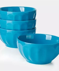 Best Pirce ???? Sweese Steel Blue Porcelain Fluted Bowls, Set of 4 ????
