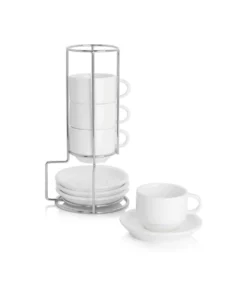 Best Sale ???? Sweese Stackable Coffee Cups with Saucers and Metal Stand ⭐