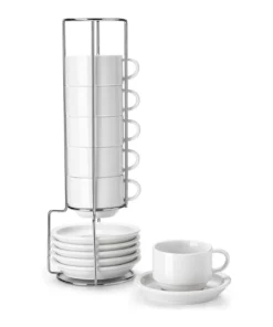 Best reviews of ???? Sweese Porcelain Stackable Coffee Cups with Saucers and Metal Stand ????