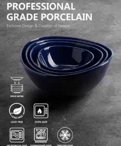 Budget ???? Sweese Navy Curved Porcelain Bowls ✔️ 11 Budget ???? Sweese Navy Curved Porcelain Bowls ✔️ -Sweese Elegant Shop nestingbowlssetnavysize